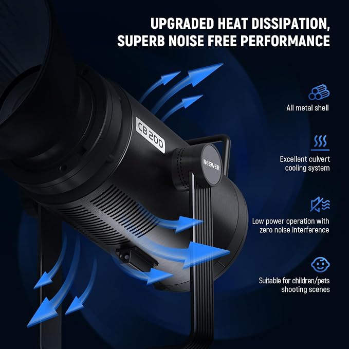 NEEWER CB200 210W LED Video Light with 2.4G/APP Control, 5600K Daylight COB Continuous Output Lighting for Photography with 98500lux/m, CRI97+/TLCI97+, 9 Scenes, PWM Dimming, Bowens Mount - Image 5