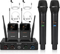MELONARE 4-Channel UHF Compact Wireless Microphone System MWM-41-2H2B | 2 Handheld Mics, 2 Bodypacks, Headset/Lapel Mics, 4 x 10 Frequencies, 200 ft Range, Karaoke, Church by MELONARE