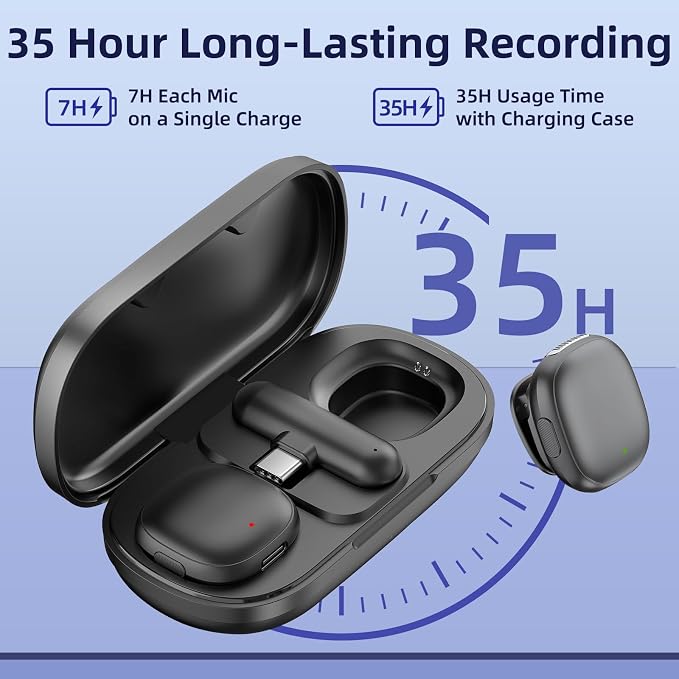 NPTCL Wireless USB Microphone for PC Laptop Computer iPhone 17/16 Android | Ai Noise Reduction, Type C Clip on Mic, 328Ft Transmission, 35H Charging Case for Audio Recording Podcast Youtube Streaming - Image 3