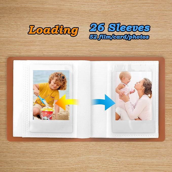 Ruibytree 52 Pockets Small Photo Album 2x3 for Instax Mini, Brown, 2 Pack | Pocket-Size, PU Leather Cover, Snap Closure, Acid-Free Pages, Fits Polaroid 2x3 Photos, Kodak Mini Prints & ZINK Photos - Image 5