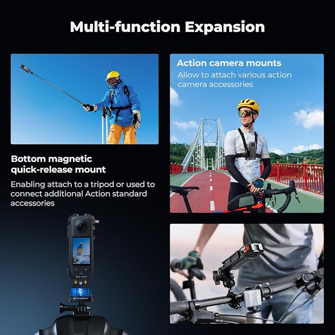 K&F Concept Camera Cage +Lens Cover + Screen Protector Kit for Insta360 X5 | Aluminum Alloy Protective Frame Case, with Quick Release&1/4" Screw Hole & 2 Cold Shoe Mounts for Microphone, LED Light -CI01 - Image 4