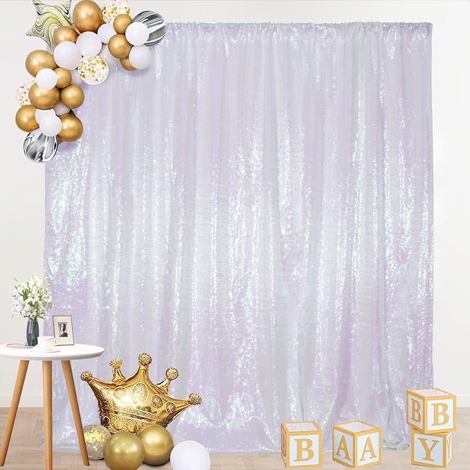 SquarePie 6x8ft Iridescent Sequin Backdrop, High Density Non-Transparent Glitter Curtain for Photography, Birthday, Wedding Party Decorations, Thick Solid Background with 4" Rod Pocket, 1 Panel - Image 9