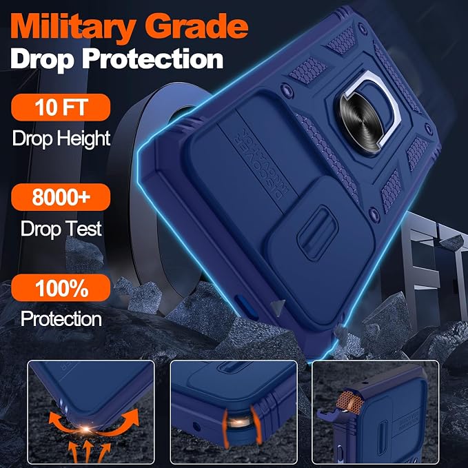 Gritup for Galaxy S24 Case: Samsung Galaxy S24 Case with Screen Protector*2 | Magnetic Stand & Slide Camera Cover | Shock Proof Military-Grade para S 24 Cover -Blue - Image 3