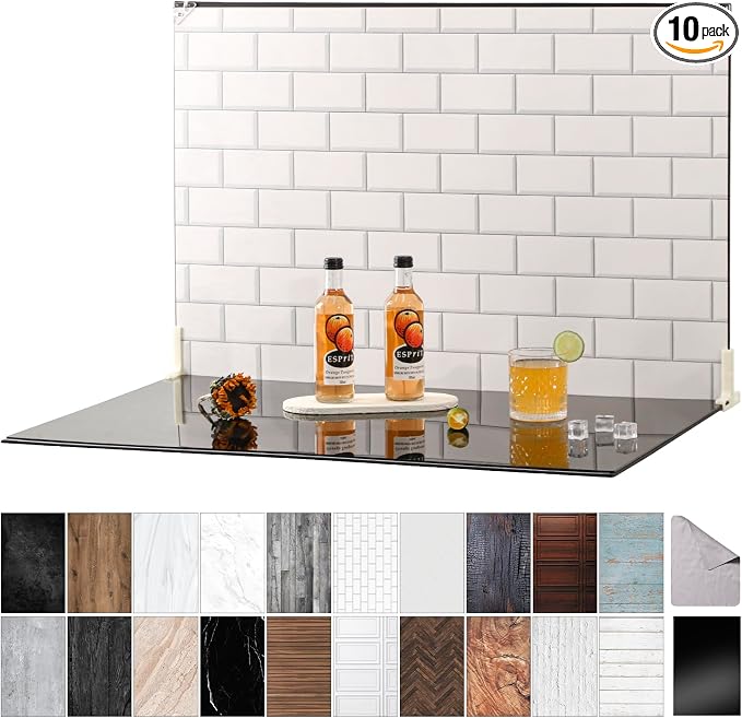 23 x 35 in Photo Backdrop Kit, 10 Sheets, 20 Patterns, Gloss Black Acrylic | Adds Mirror-Like Reflections and Depth to Food, Jewelry, Cosmetics and Other Product Photos and Videos by MDAOCRY