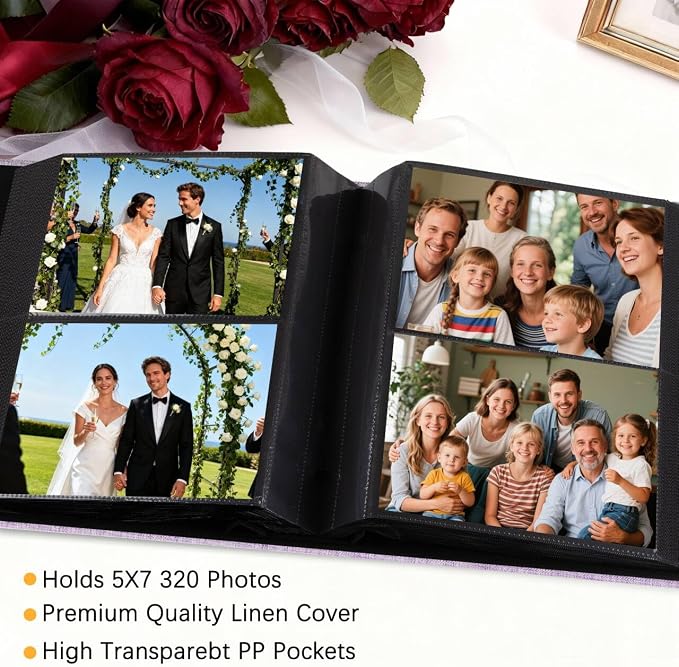 Aevdor 5x7 Photo Album, Holds 320 Photos, Linen Cover, Black | Fits 5x7 Photos, Postcards & Artwork, Family & Wedding Albums, Baby & Travel Memories - Image 2