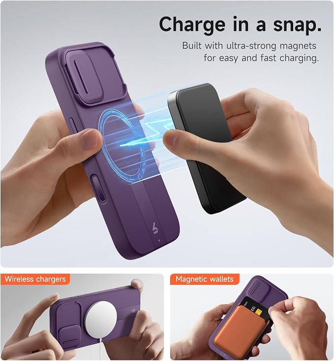 SURITCH for iPhone 17 Case with Camera Control Cover, Camera Slide Cover and Adjustable Kickstand, Compatible with MagSafe, Shockproof Bumper Protective Cases 6.3 Inch, Dark Purple - Image 3