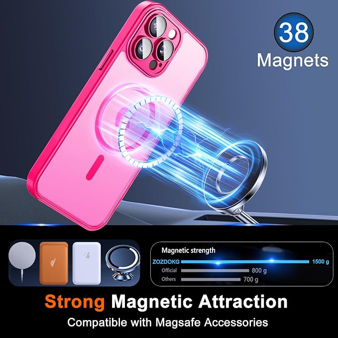 for iPhone 16 Pro Max Case with Privacy Screen Protector, Hot Pink | Full Camera Protection, Matte Magnetic, Compatible with MagSafe, Translucent Shockproof Phone Cover for Women Girls - Image 3