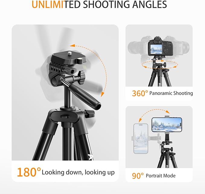 71″ Camera Tripod Aluminum Tall Tripod Stand for Canon Nikon Phone | with Wireless Remote Phone Holder and Travel Bag Max Load 6.6 LB - Image 3