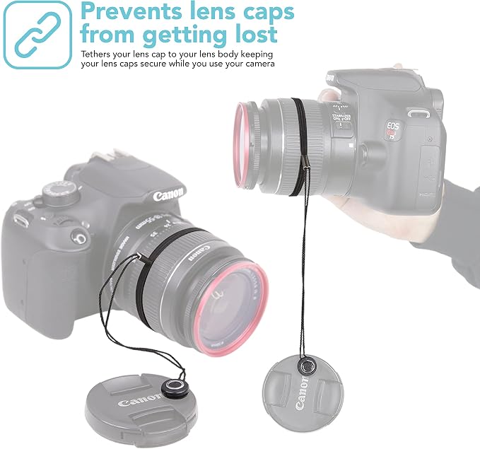 Foto&Tech Camera Lens Cap Leash with Elastic String, Compatible with Universal DSLR SLR Evil Mirrorless Cameras Video (1 Piece) - Image 3