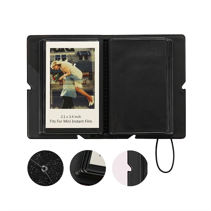 2x3 Instax Mini Photo Album, 28 Pockets. Glitter Black, 2PK | Portable Wallet Size Album Stores 2x3 inch Instant Photos. Fits Polaroid, Instax Mini, Kodak Mini Prints and Zink. - Image 3