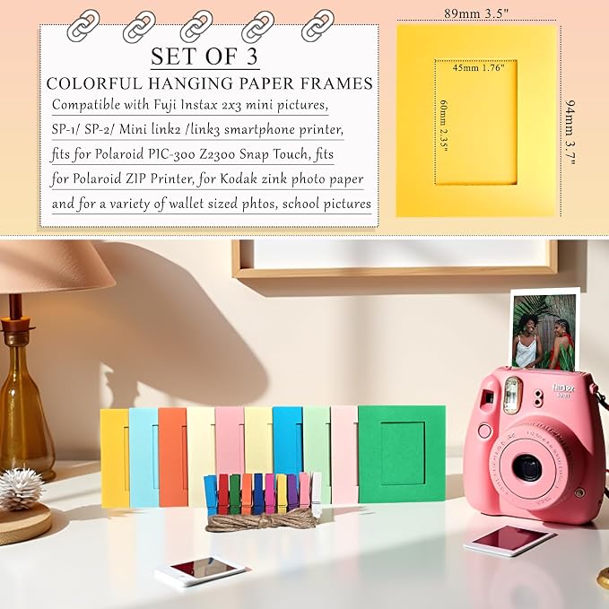 30pcs Paper Picture Frames for Instax Mini Film 2x3 Wall Hanging Kit | 2x3" Photos Wall Ornament Frames with Clips/String/DIY Stickers/Photo Protectors, for Fujifilm Mini/Polaroid/Kodak/Lomo/Kpop - Image 3