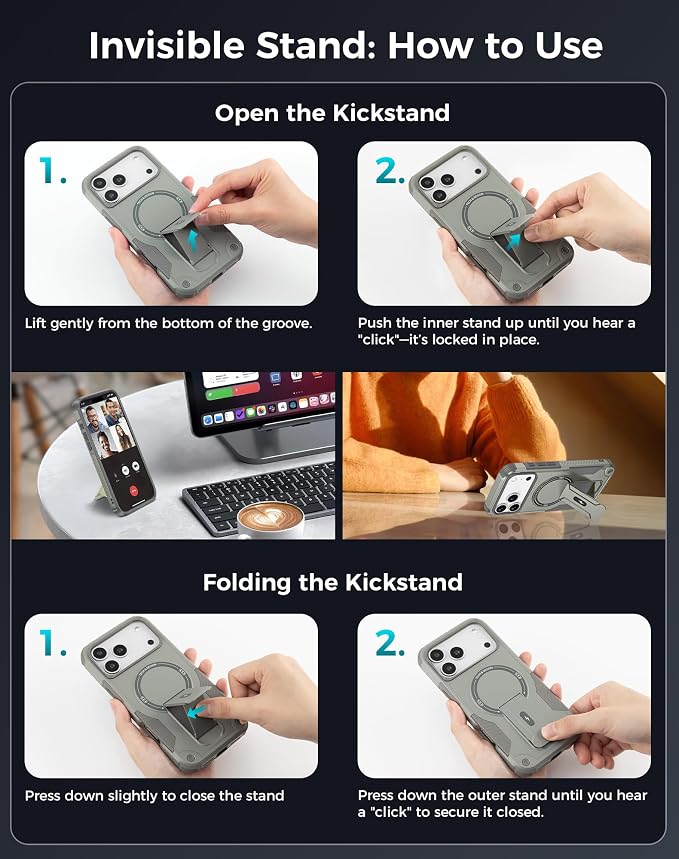 Goton 3 in 1 for iPhone 17 Pro Case with Privacy Screen Protector Grey | Glass Camera Lens Protector,Compatible for MagSafe,Invisible Kickstand, Shockproof Phone Cover for iPhone 17Pro - Image 8