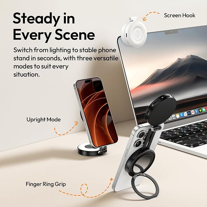 Magnetic Selfie Light, Upgraded ULANZI LM23 360° Phone Ring Light for iPhone Magsafe with Mirror & Stand, LED Phone Fill Lights for Selfies/Video Calls/Vlogging/Makeup - White - Image 3