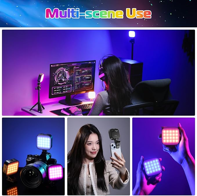 ULANZI U60 RGB Video Lights Black LED Camera Light 360° Full Color Portable Photography Lighting w Quick Release Cold Shoe Adapter and Clip, 2500mAh Rechargeable CRI 95+ 2500-9000K Dimmable Panel Lamp - Image 2