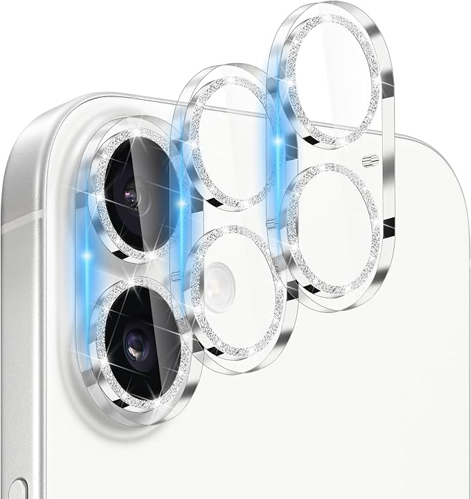 Dengduoduo 3 Pack Camera Lens Protector for iPhone 17, Tempered Glass, Ultra HD, 9H Hardness, Anti-Scratch, Case Friendly,[No Affect on Night Shots], Glitter Silver by Dengduoduo