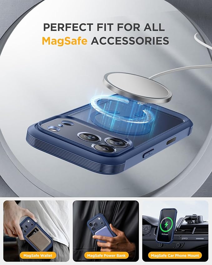 miracase for iPhone 17 Pro Privacy Series Case, Magsafe, Deep Blue | Built-in Privacy Screen Protector | 360° Full Protection | Colored Bezel & Clear Back | Shock-Absorbent | 6,3 Inch - Image 6