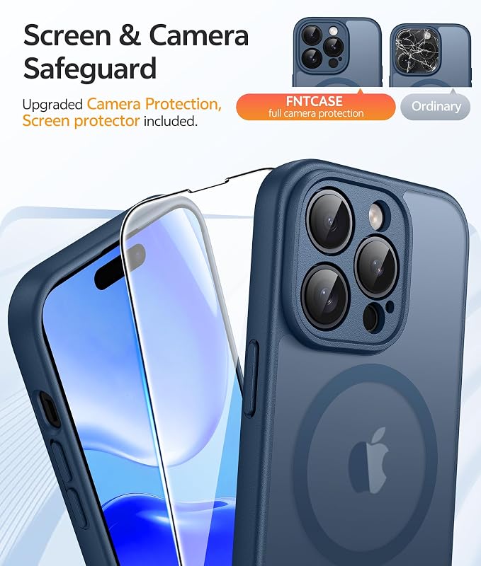 FNTCASE for iPhone 14 Pro Case, Compatible with Magsafe, Screen Protector | Full Camera Protection, Translucent Matte, 14FT Military Grade Drop Proof, Shockproof Protective Phone Cover, Blue - Image 4