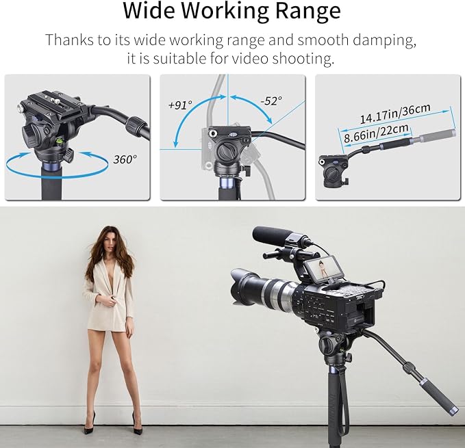 Carbon Fiber Video Monopod-INNOREL VM75CK Professional Hydraulic Fluid Head Monopod Removable Multifunctional Travel Tripod Stand for Gopro DSLR Camera Telescopic Camcorders, Max Load 13 pounds/6 kg - Image 2
