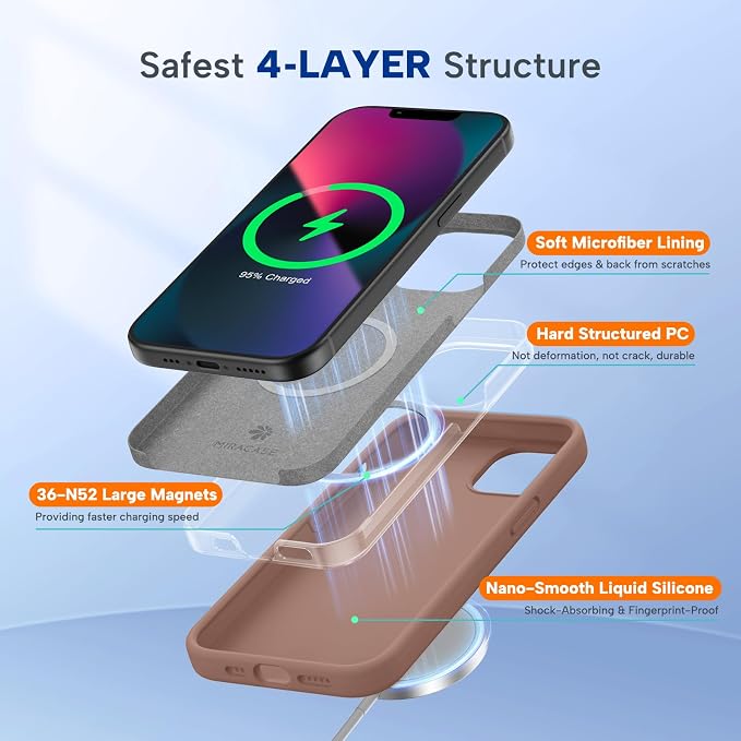 miracase Magnetic for iPhone 13 Case, [Soft Anti-Scratch Microfiber Lining], Compatible with MagSafe, Liquid Silicone Case Shockproof Drop Protection Phone Case for 13, Chocolate - Image 2