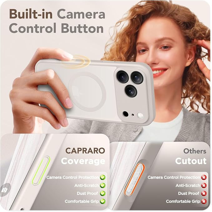 CAPRARO for iPhone 17 Pro Max Case, Compatible with MagSafe Stone | Upgraded [Full Camera Protection] Protective Translucent Matte Women Girl Magnetic Phone Case Cover, Stone - Image 5