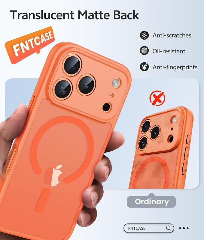 FNTCASE for iPhone 17 Pro Case, Fit for Magsafe, Screen Protector, Orange | Full Camera Protection, Translucent Matte, 14FT Military Grade Drop Proof, Shockproof Protective Phone Cover - Image 6