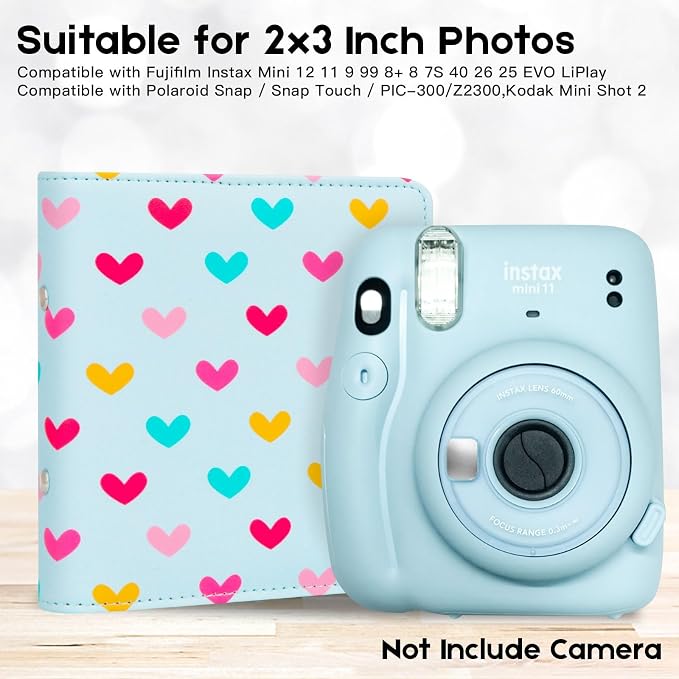 Ruibytree 112-Pocket Small Photo Album for 2x3 Pictures, Hearts Blue,1 Pack | Pocket-Size, PU Leather Cover, Snap Closure, Acid-Free Pages, Fits Polaroid 2x3 Photos, Kodak Mini Prints & ZINK Photos - Image 2