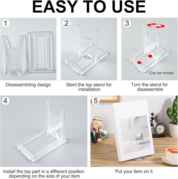 24 Pack Acrylic Book Stand for Display Adjustable, 4.2in H | Clear Display Holder Easel Collector Stand for Home Office, Back to School Comic Album CD Magazine Postcard Artworks - Image 5