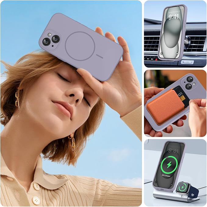 miracase Magnetic for iPhone 15 Case, [Soft Anti-Scratch Microfiber Lining], Compatible with MagSafe, Liquid Silicone Case Shockproof Drop Protection Phone Case for 15,Lavender Gray - Image 6