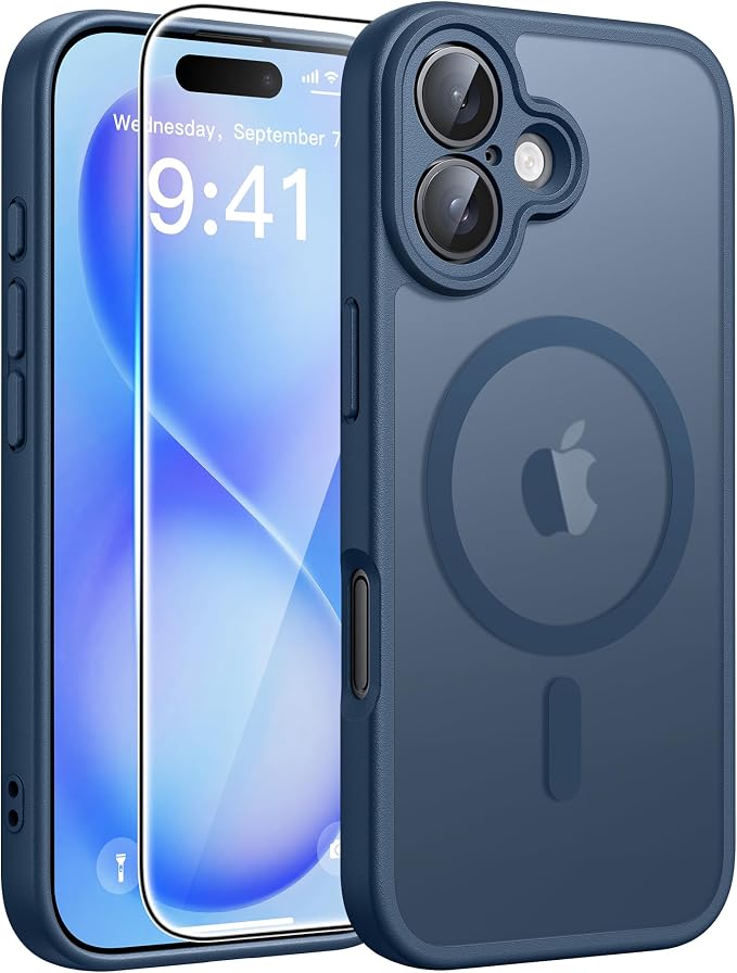 FNTCASE for iPhone 16 Plus Case, Fit for Magsafe, Screen Protector, Blue | Full Camera Protection, Translucent Matte, 14FT Military Grade Drop Proof, Shockproof Protective Phone Cove by FNTCASE