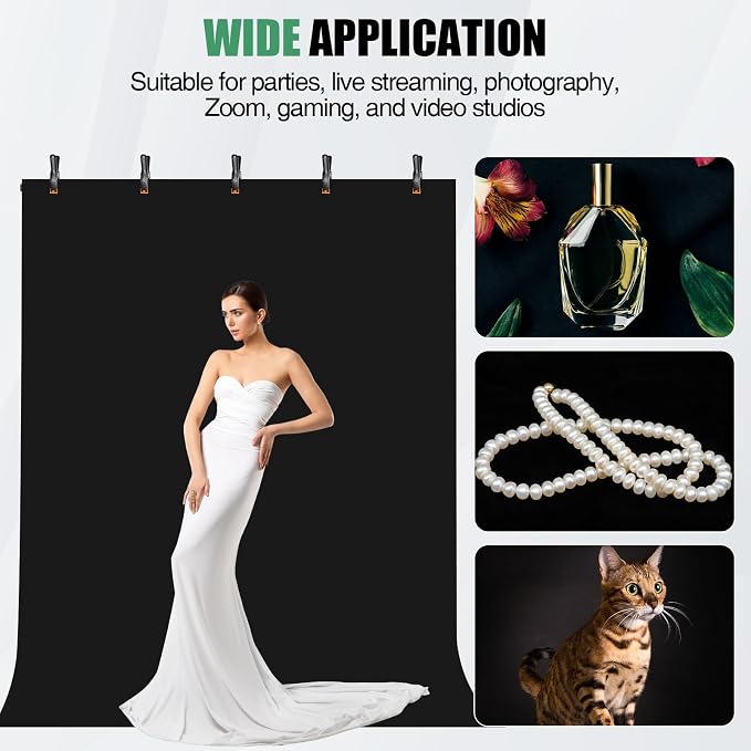 Black Background Backdrop Kit 5x7 ft with Foldable T-Shaped Stand | Portable Black Background with 5 Clamps, Carrying Bag for Parties, Streaming, Photography, Zoom, Gaming, Video Studio - Image 8