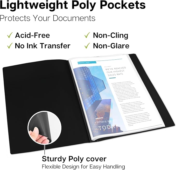 Dunwell Presentation Book 24-Pocket 5.5x8.5, Sleeves, 12-Pack, Black | Acid-Free Poly, Displays 48 Pages, Tear-Resistant Sleeves, Ideal for Documents & Artwork - Image 6