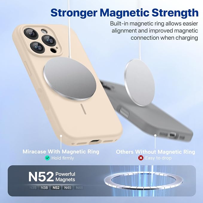 miracase Magnetic for iPhone 16 Pro Case, [Soft Anti-Scratch Microfiber Lining], Compatible with MagSafe, Liquid Silicone Case Shockproof Drop Protection Phone Case for 16 Pro,Sand | Compatible with MagSafe, Soft Microfiber Lining, Liquid Silicone Case... - Image 4
