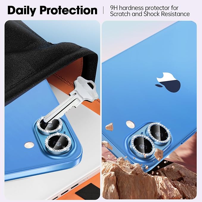 for iPhone 16/16 Plus Camera Lens Protector Bling Diamond, Blue | Individual Metal, 9H Hardness, Scratch Resistant, Shockproof, Drop Protection, Case Friendly, Stylish Accessories - Image 3