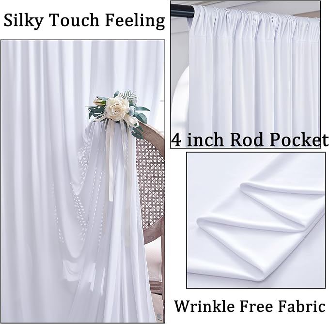 Wrinkle Free White Backdrop Curtain for Parties, Polyester Photo Backdrop Drapes for Weddings Birthday Photography Background Parties Baby Shower, 10ft x 8ft - Image 2