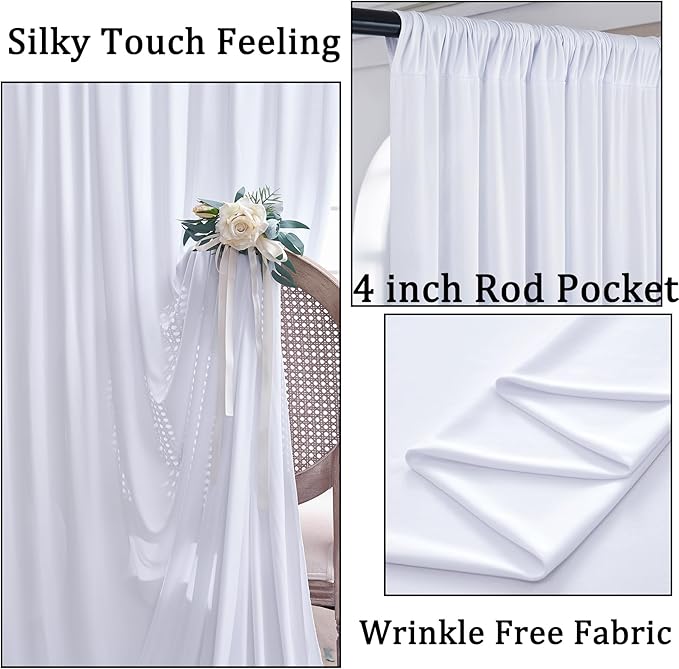 50ft x 8ft Wrinkle Free White Backdrop Curtains for Parties, 10 Panels 5ftx8ft Polyester Photo Backdrop Drapes for Weddings Birthday Photography Background Curtains - Image 2
