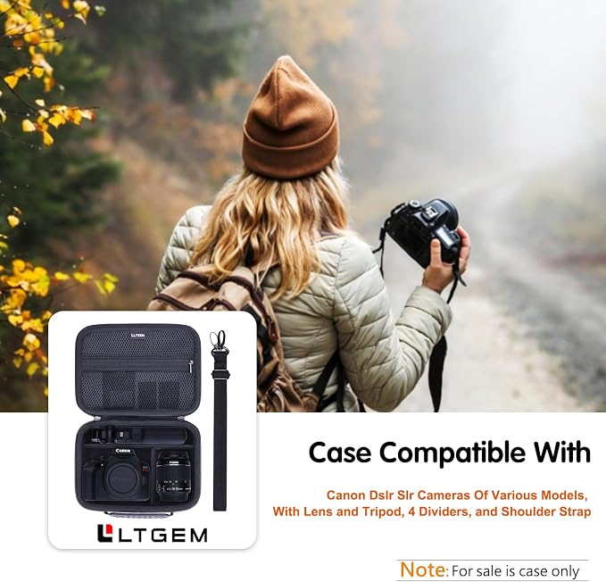 L LTGEM Hard Camera Case Compatible with Canon EOS Rebel T7, R50, R6 Mark II, R100, DSLR SLR Cameras, Lenses, and Tripods, Camera Travel Bag, Featuring 4 Dividers and a Shoulder Strap, Purple - Image 8