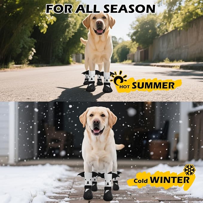 EXPAWLORER Halloween Anti Slip Dog Socks to Prevent Licking Paws, Boots & Paw Protectors with Grippers,Doggie Booties for Hardwood Floors for Small Medium Large Senior Dogs Costume White Ghost Wings L - Image 9