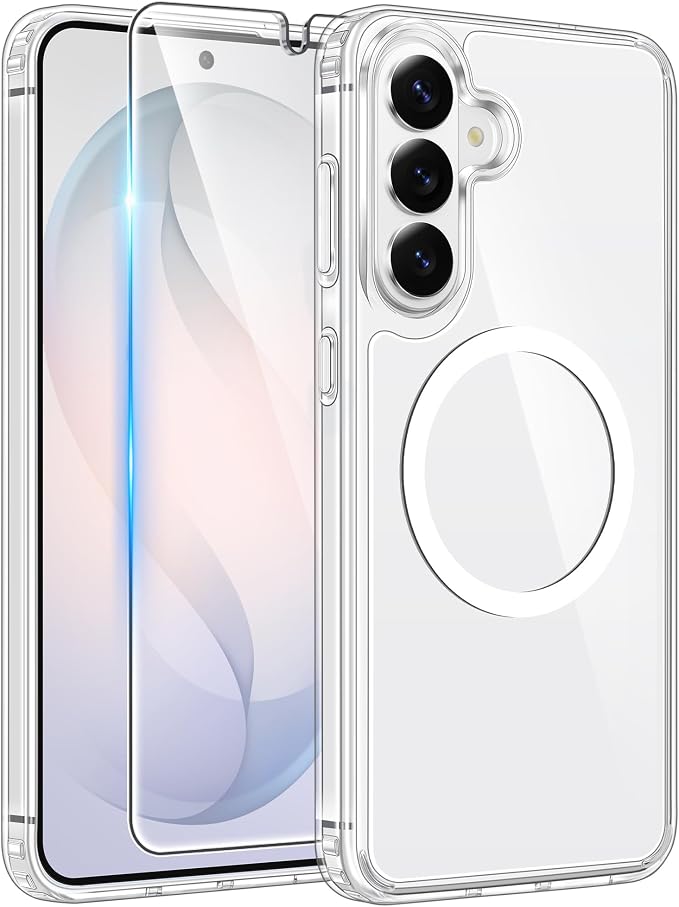 FNTCASE for Samsung Galaxy S26 Plus Case, Fit for Magsafe, Screen Protector | Clear Anti Yellowing Magnetic Back, 14FT Military Grade Drop Protection, Shockproof Protective Phone Cover, Transparent by FNTCASE