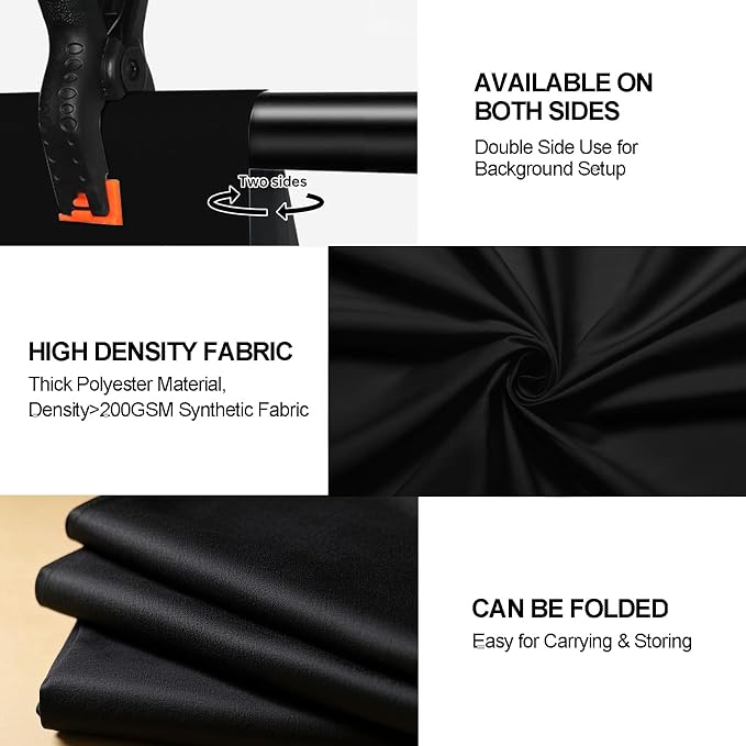 8x10 FT Black Backdrop for Photography, Large Black Screen for Portraits, Background Curtain for Booth Video Film Party, Chromakey High Density Polyester Fabric for Product Shoots - Image 3