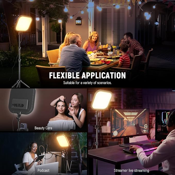 NEEWER BASICS15W 10.8" LED Video Light Panel Lighting Kit with 63" Tripod Stand/Phone Holder,Edge Lit Bi Color Dimmable Full Screen Light 816lux CRI95+ for Photography Filming Recording Streaming,L220 - Image 6