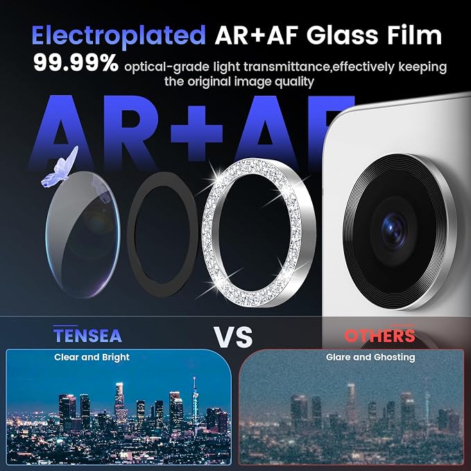 Tensea Compatible with Samsung Galaxy S25 Ultra Camera Lens Protector | 9H Tempered Glass Camera Cover Screen Protector Metal Individual Ring [Installation Tray][Case Friendly] - Image 3