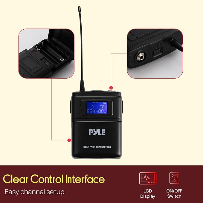 Pyle 8 Channel UHF Wireless Conference Microphone System with 8 Lavalier & 8 Headset Mics, 300 Ft Range, Rack Mount Receiver & 100 Selectable Frequencies for Meetings & Events - Image 6