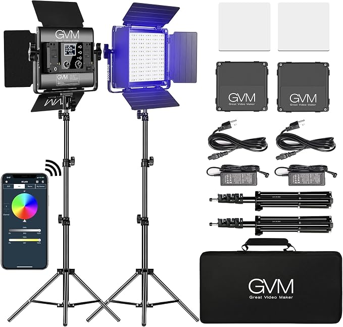 GVM RGB LED Panel Video Light, Photography Lighting with APP Control, 800D Video Lighting Kit for YouTube Studio, Gaming, Streaming, Conference, 8 Kinds of Scene Lights, CRI 97, 2 Packs by GVMGreatVideoMaker