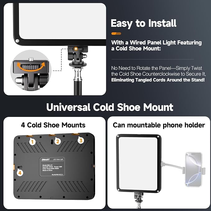 EMART 2-Pack LED Video Light Kit with Phone Holder & Barndoor | 2800-7000K Dimmable Studio Lights, 73'' Streaming Light for Video Recording, YouTube, Vlog, Photography, Content, Podcast - Image 9