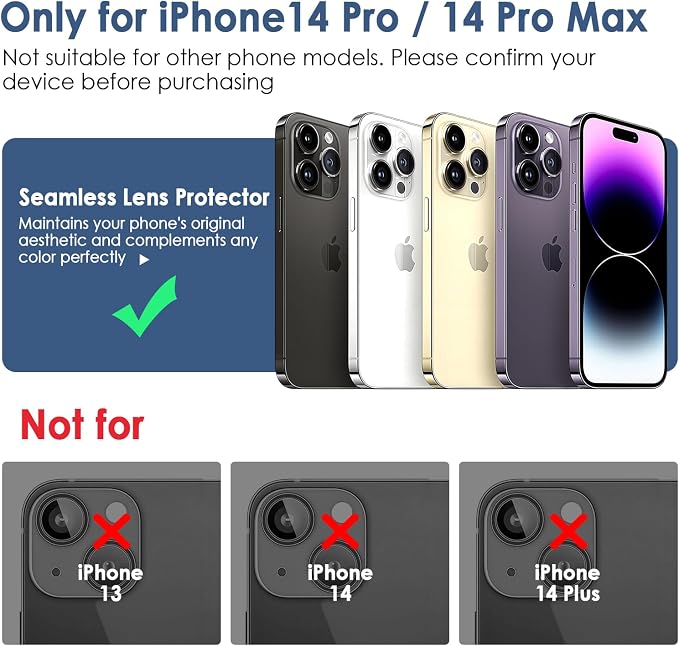 FanTEK Camera Lens Protector Compatible with iPhone 14 Pro / 14 Pro Max, 9H Tempered Glass Camera Screen Cover, Ultra HD Clear Acrylic Full Coverage Guard, Case Friendly - Image 2