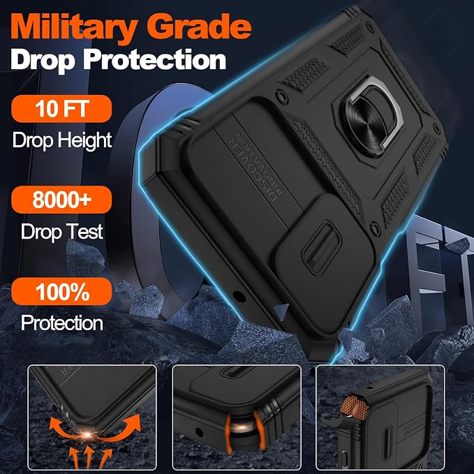 for Samsung Galaxy A15 5G Case with 2PCS Screen Protector, Build in 360° Rotating Ring Kickstand, Military Grade Protective Case for Samsung A15 Phone, Black - Image 2