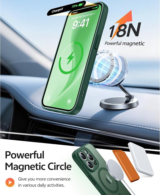 FNTCASE for iPhone 15 Pro Max Case, Fit for Magsafe, Glass Screen Protector | Full Camera Protection, Translucent Matte, 14FT Military Grade Drop Proof, Shockproof Protective Phone Cover, Green - Image 3