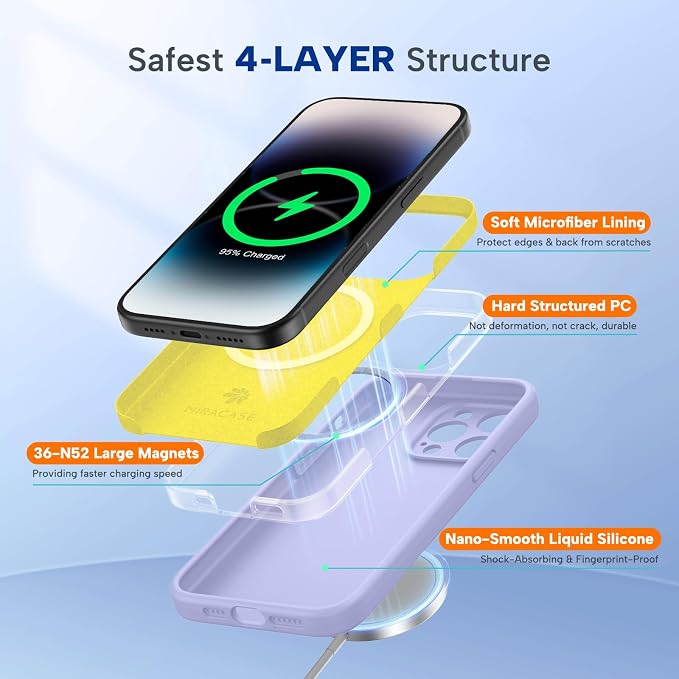 Miracase Silicone & Magnetic for iPhone 14 Pro Case, Light Purple | Compatible with MagSafe, Soft Microfiber Lining, Premium Silicone Cover Shockproof Drop Protection Phone Case for 14 Pro - Image 3