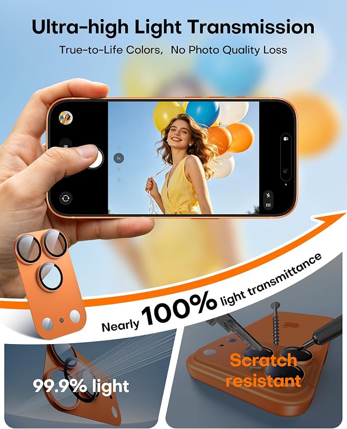 TAURI 2 Pack for iPhone 17 Pro Camera Lens Protector, Cosmic Orange | Full Coverage Military-Grade Shatterproof, Upgrade AR Anti-Reflection Ultra Clear Transmission & Case Friendly - Image 7