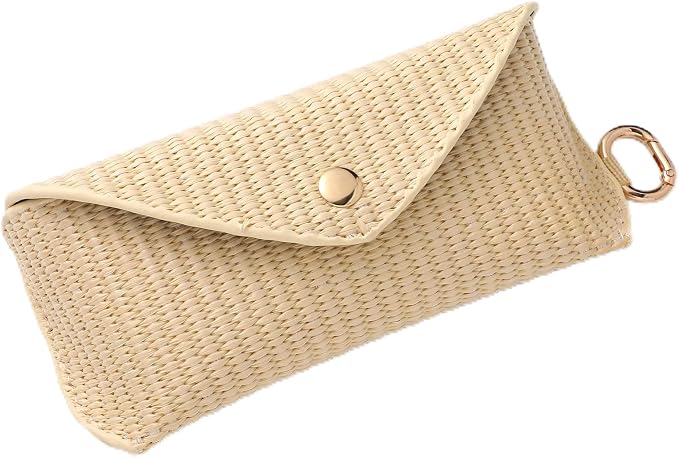 Leinuosen Woven Straw Sunglasses Case with Clip Hard Shell Rattan by Leinuosen